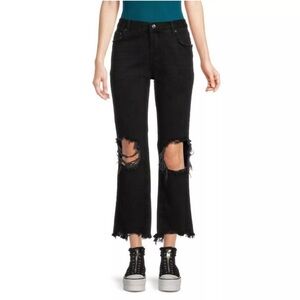 Free People Women's Maggie Straight Leg Jeans Black Mid Rise Distressed Sz 26